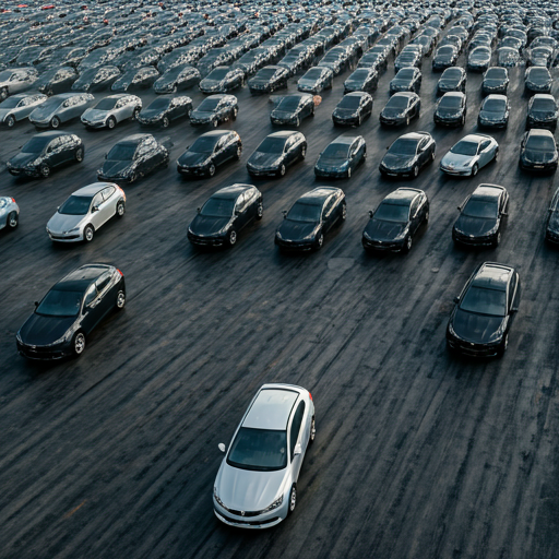 Aerial view of a large finished-vehicle stockyard